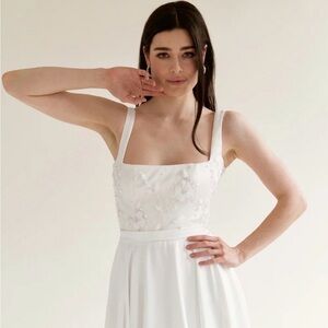 Truvelle Parker Square-Neck Ivory A-Line Wedding Dress with Chiffon Flowers